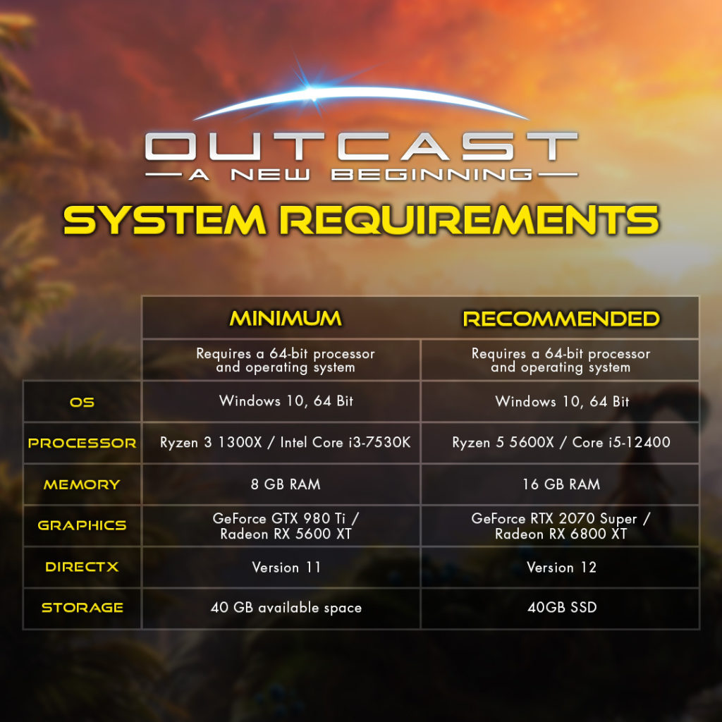 System requirements for Outcast - A New Beginning on PC